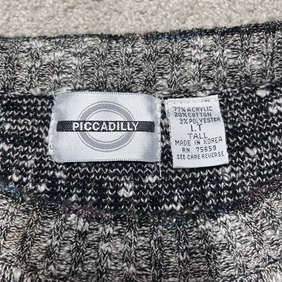 Vintage Piccadilly Sweater Mens Large Tall Gray Aztec Geometric Striped Knit - Picture 3 of 7